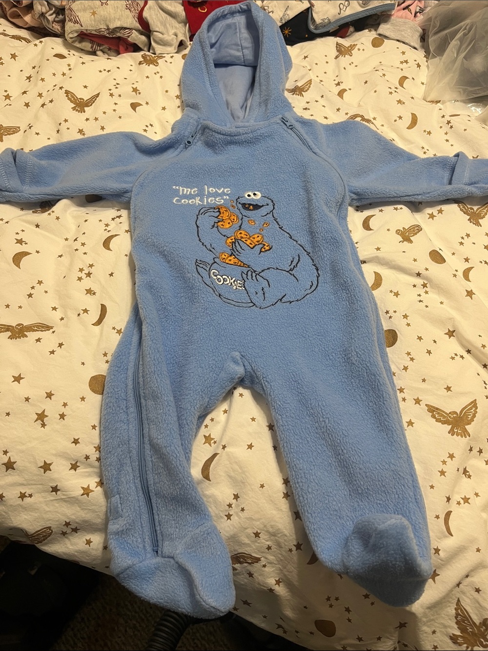 Sesame Street Light Blue Cookie Monster Fleece Footed One-Piece